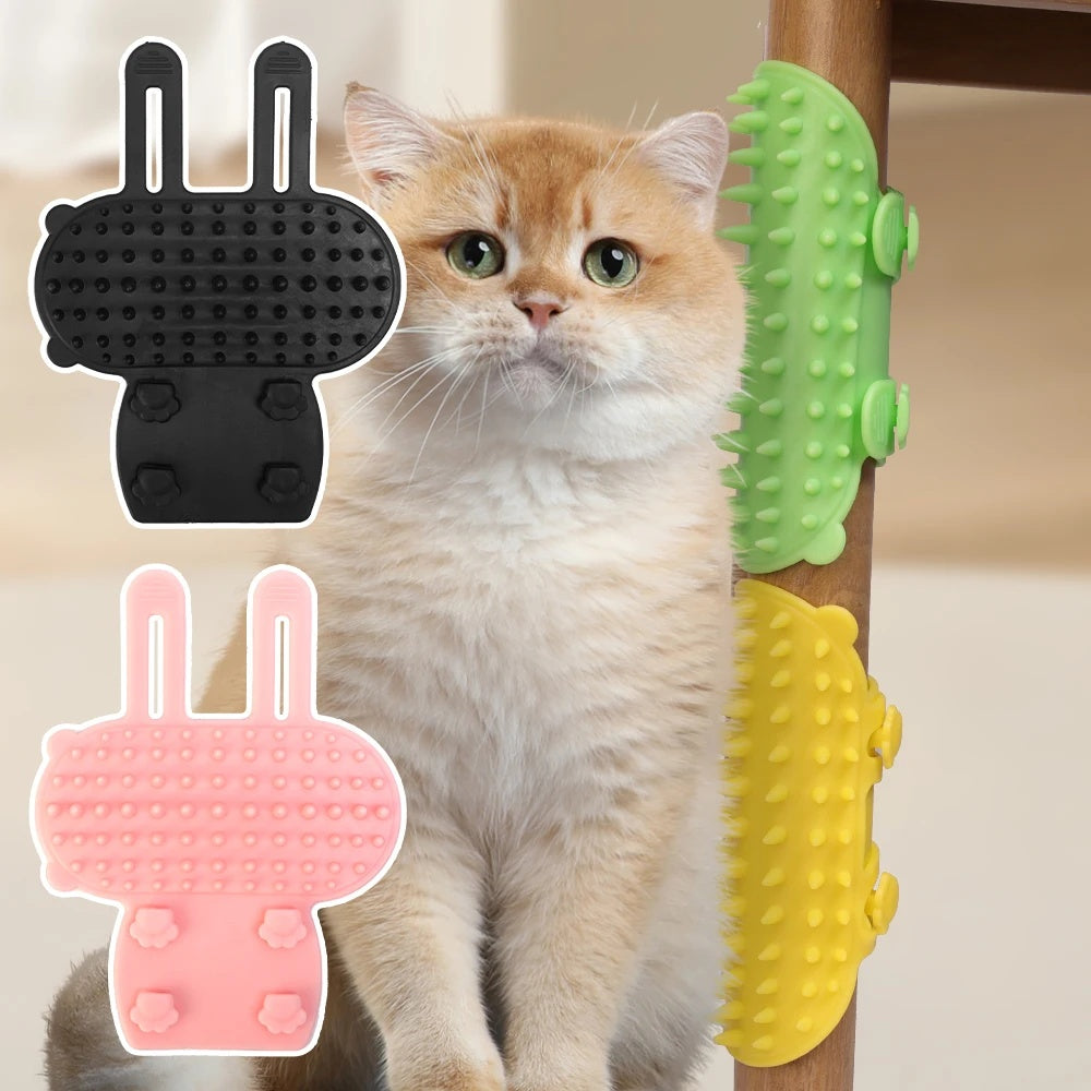 Self-Cleaning Wall Corner Cat Scratcher & Grooming Brush