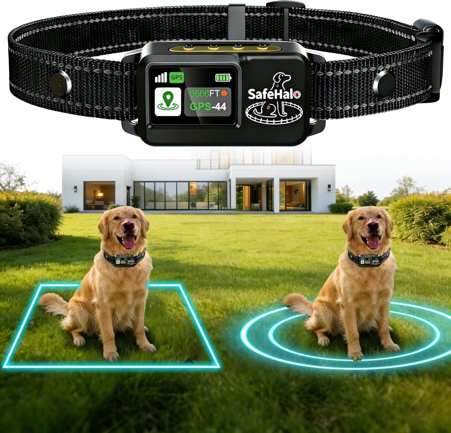 GPS Wireless Dog Fence System Waterproof Rechargeable for up to 2 Dogs