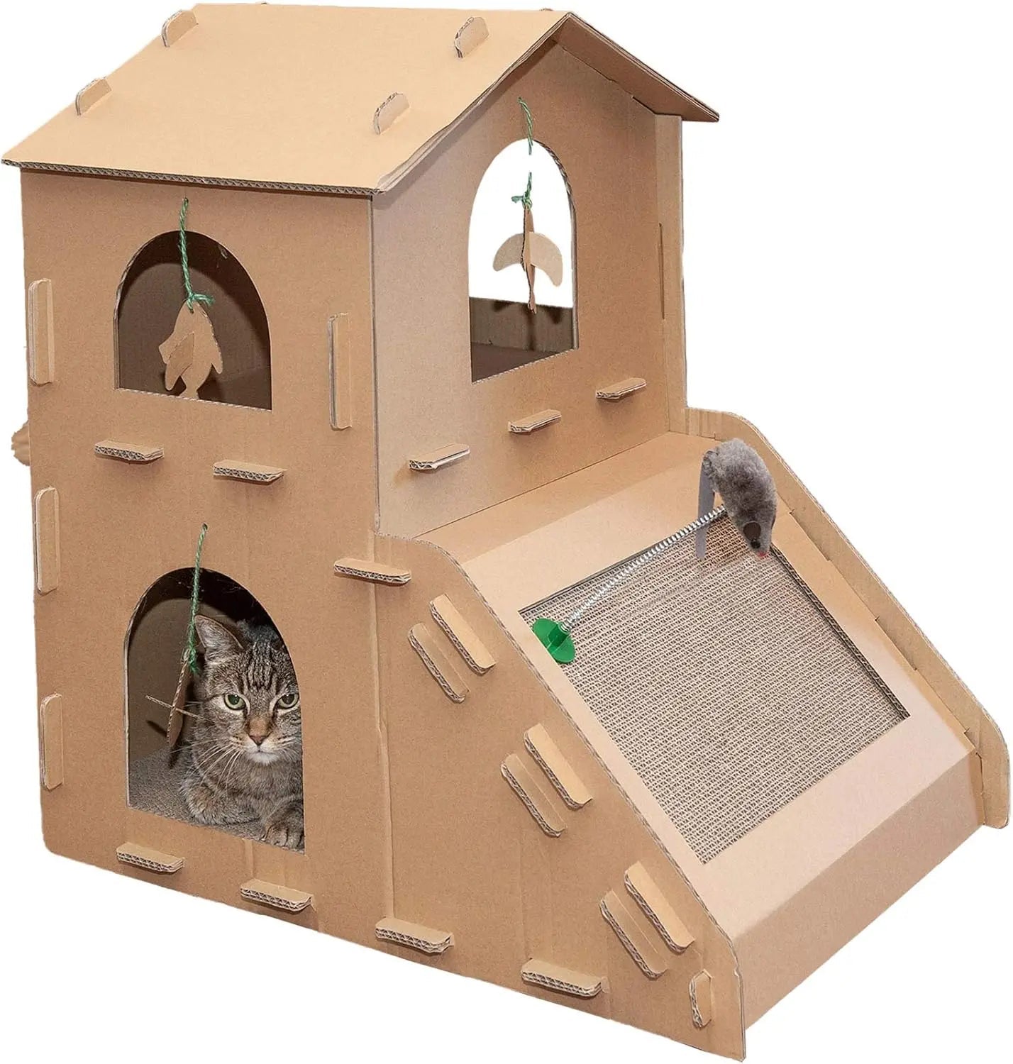 Multi-Level Cardboard Cat House & Scratcher Tower with Catnip & Toys