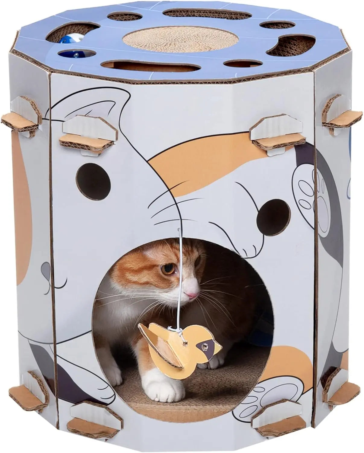 Multi-Level Cardboard Cat House & Scratcher Tower with Catnip & Toys