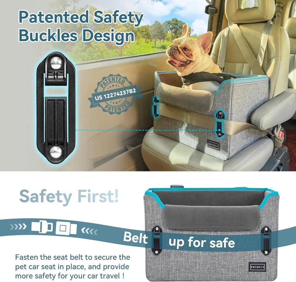 PETSFIT Small Dog Booster Car Seat — Foldable, Safety Tether