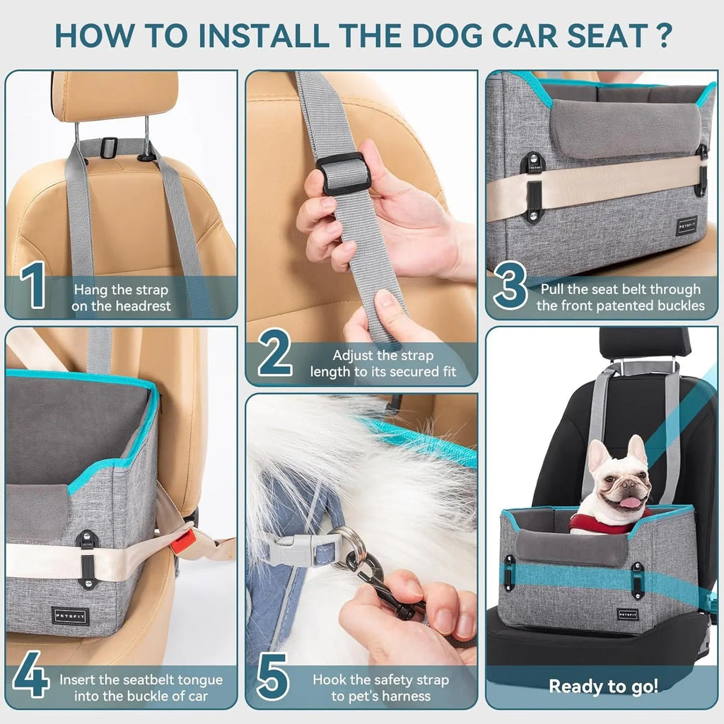 PETSFIT Small Dog Booster Car Seat — Foldable, Safety Tether