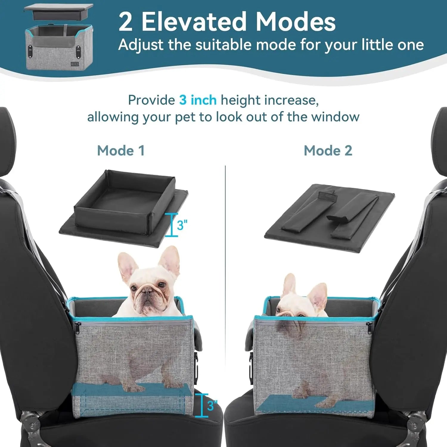 PETSFIT Small Dog Booster Car Seat — Foldable, Safety Tether