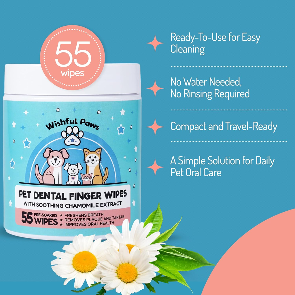 Pet Dental Wipes — Teeth Cleaning & Fresh Breath, 55 Ct