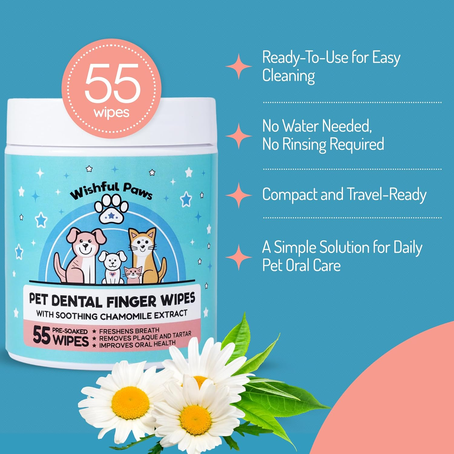 Pet Dental Wipes — Teeth Cleaning & Fresh Breath, 55 Ct