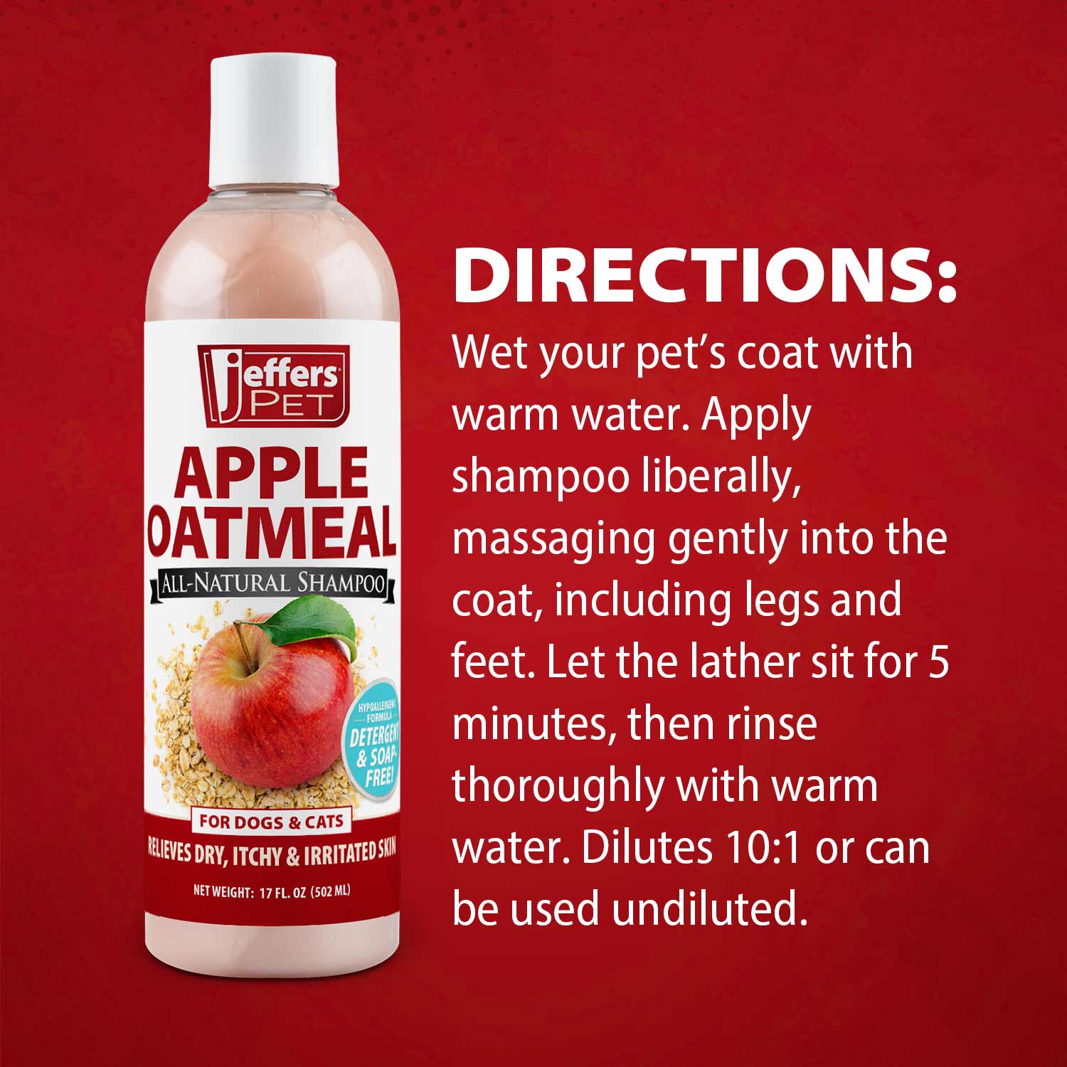 Apple Oatmeal All-Natural Hypoallergenic Dry Skin Shampoo for Dogs and Cats