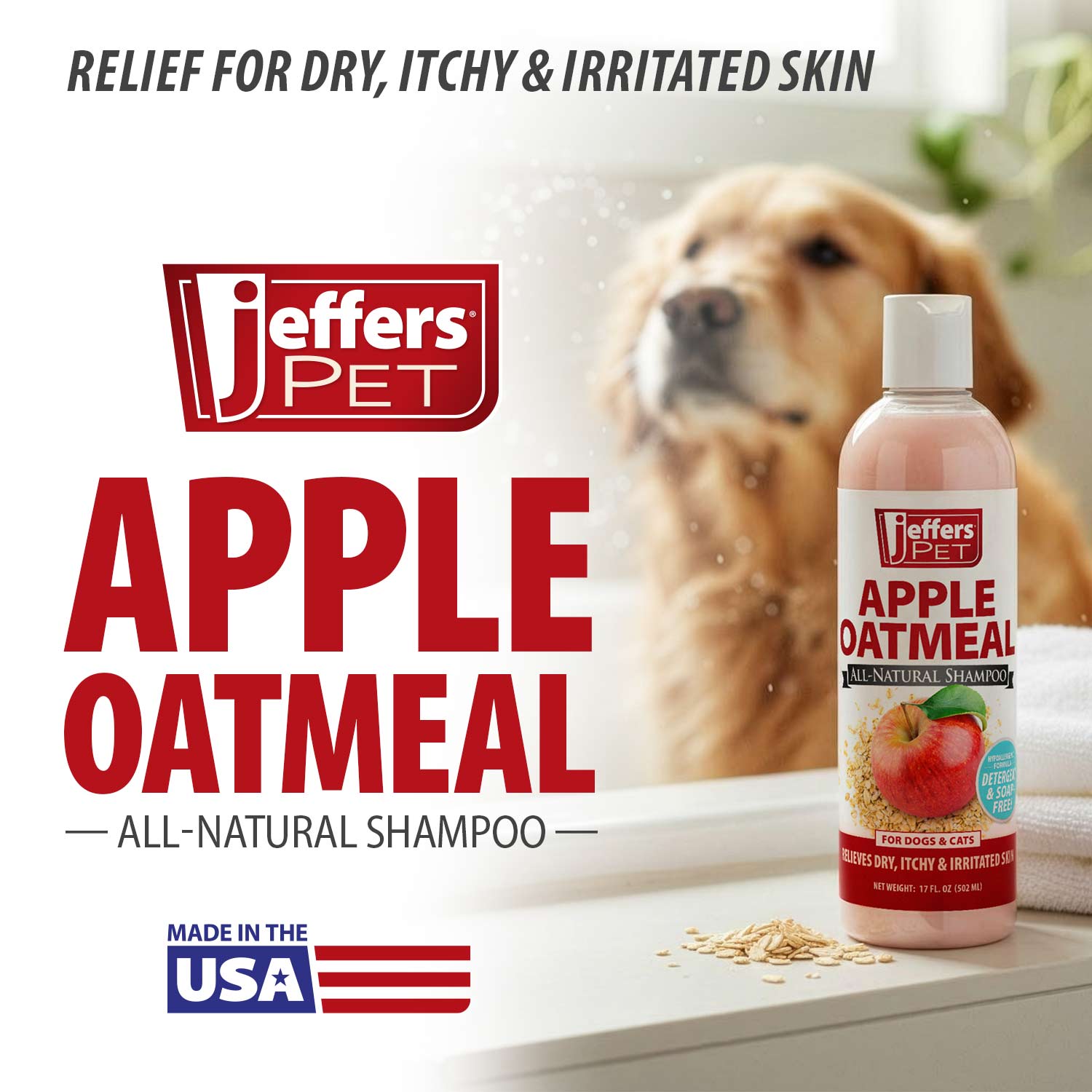 Apple Oatmeal All-Natural Hypoallergenic Dry Skin Shampoo for Dogs and Cats
